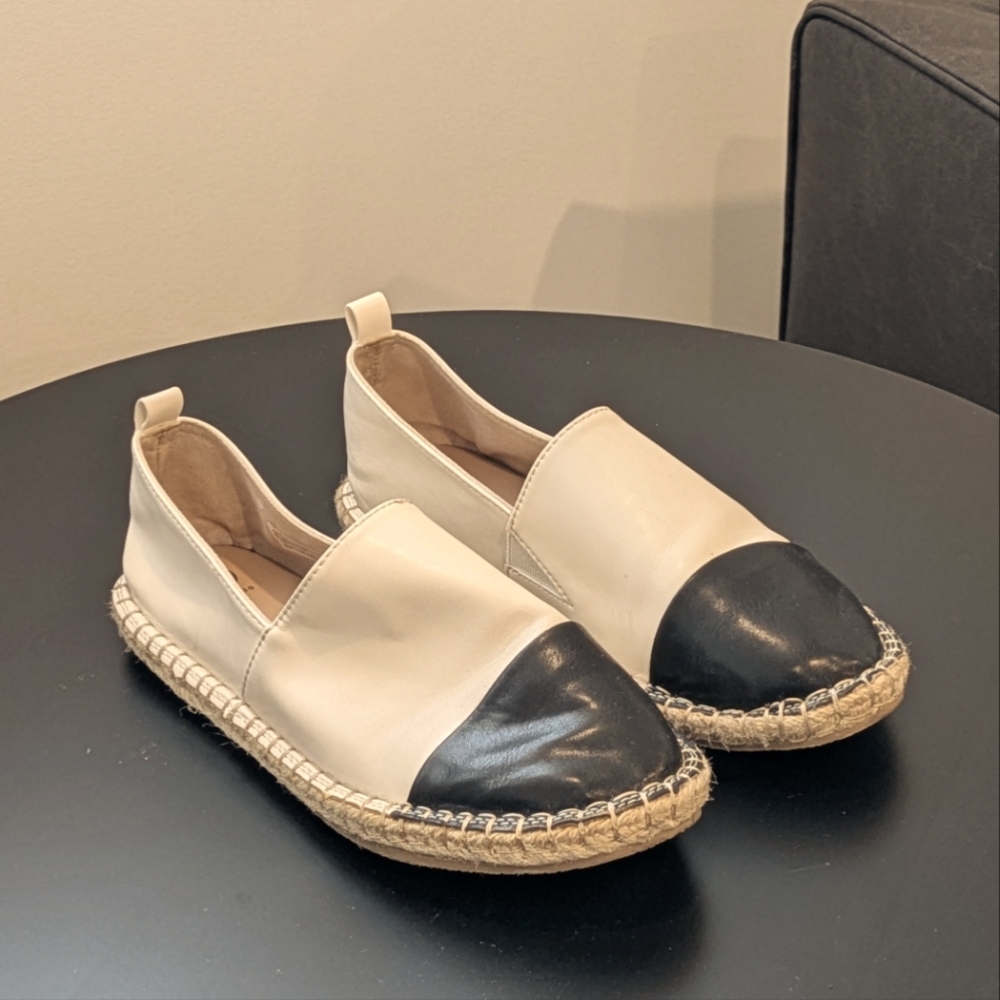 Black and Cream Espadrille Flats